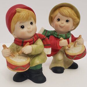Vintage Homco Christmas Drummer Boy Figurine Set of 2 #5106 4.5" tall